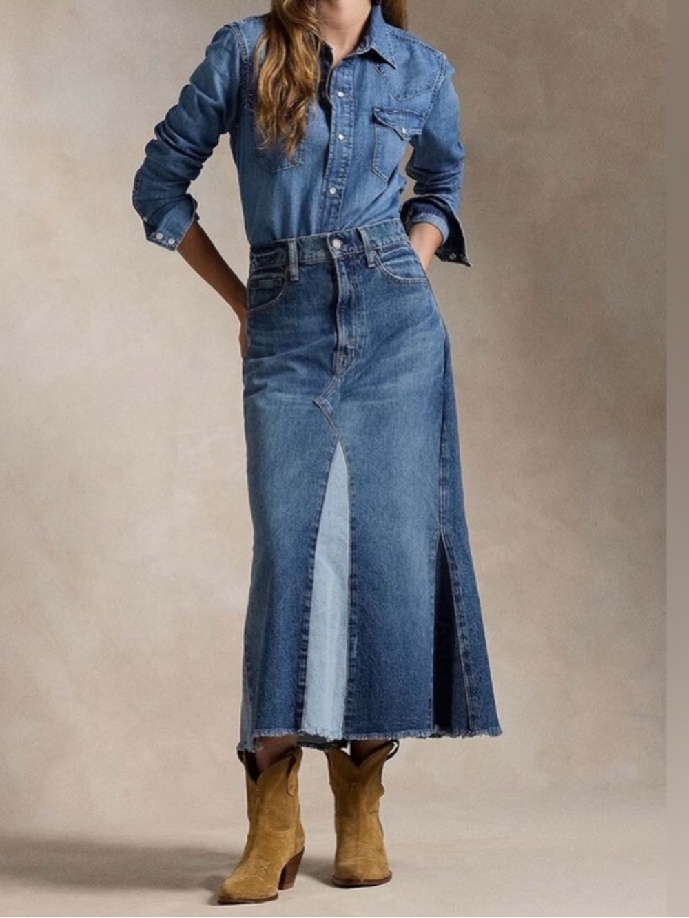 Polo Ralph Lauren 28 two tone Denim Maxi Skirt in Blue - Women Jeans - Picture 5 of 12